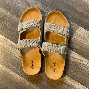 Taupe slide sandals